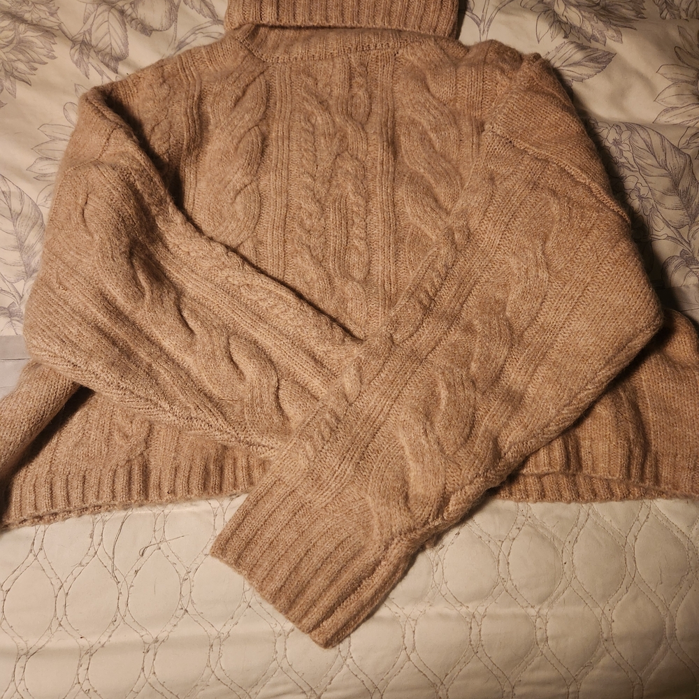fab'rik Cable Knit Turtleneck Sweater - Brown